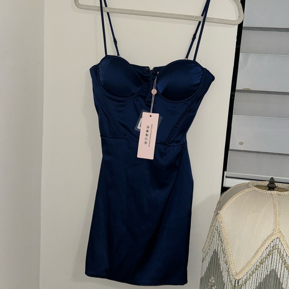 Oh Polly navy blue mini satin dress brand new size 4